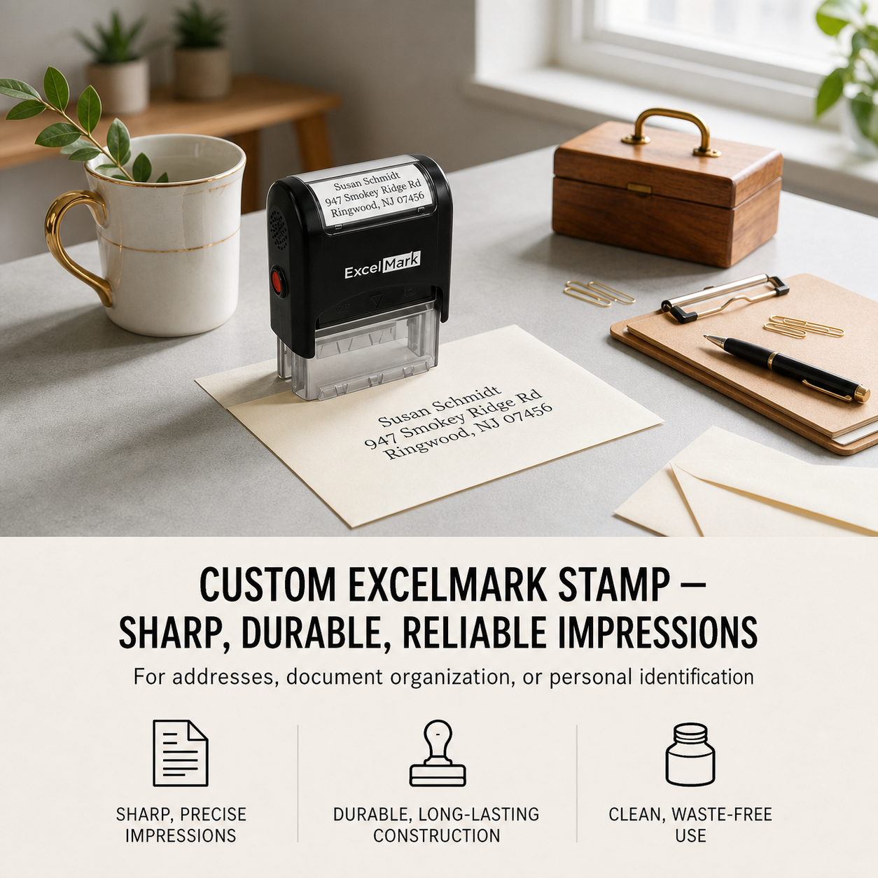 ExcelMark Personalized Self-Inking Custom Stamp